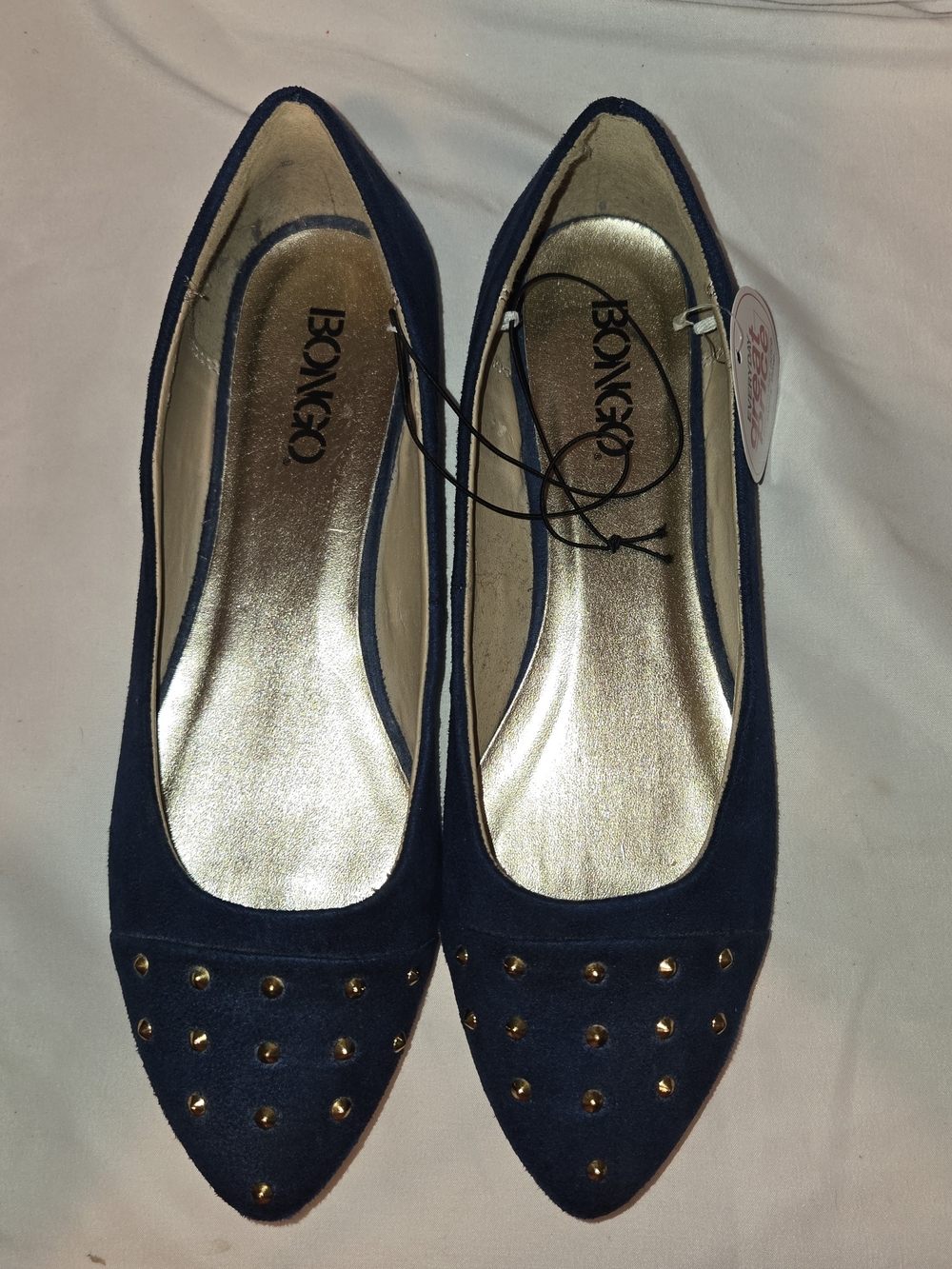 BONGO Navy Pointed-Toe Studded Flats with Gold Accents SZ 9